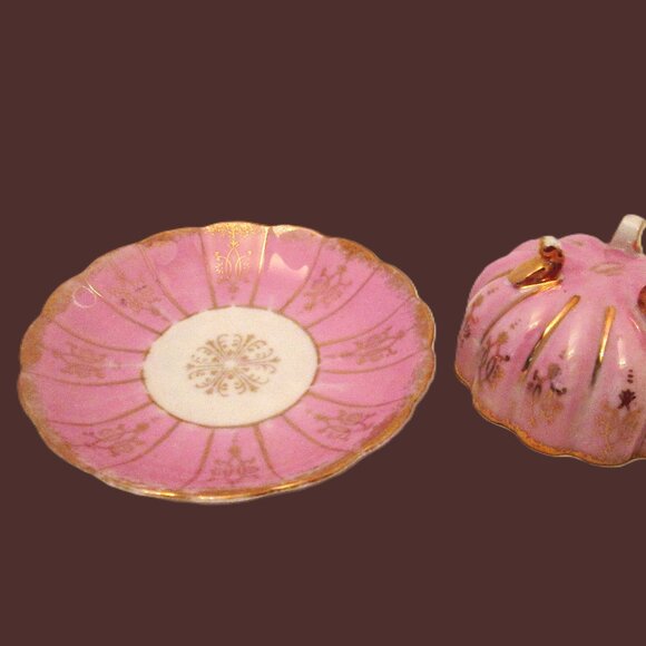 Hand painted pink & gold gilded three legged with iridescent white Shafford Japa - Picture 10 of 10